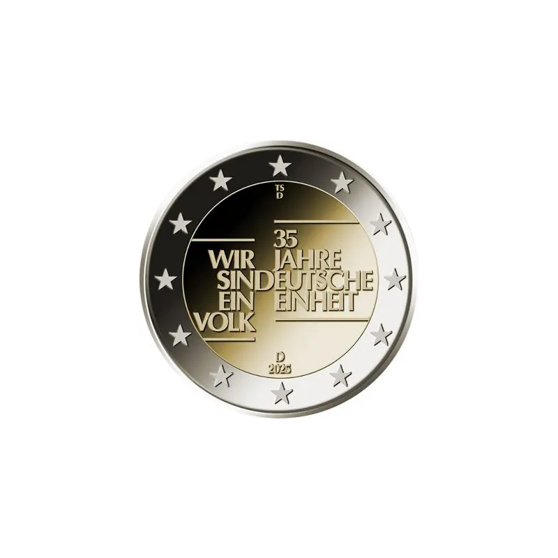 Lot des 5 pièces de 2 euros Allemagne 2025, UNC, 35 ans d'unité Allemande ateliers A,D,F,G,J)