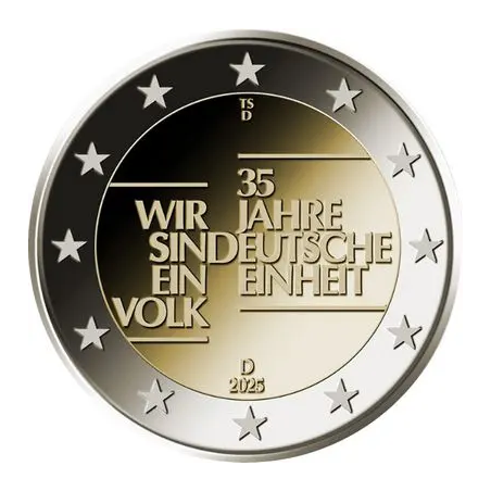 Lot des 5 pièces de 2 euros Allemagne 2025, UNC, 35 ans d'unité Allemande ateliers A,D,F,G,J)