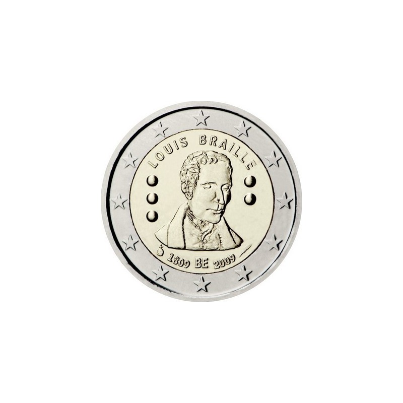 2 Euros Belgique 2009, UNC, 200ᵉ anniversaire de la naissance de l’inventeur français Louis Braille