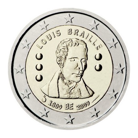 2 Euros Belgique 2009, UNC, 200ᵉ anniversaire de la naissance de l’inventeur français Louis Braille