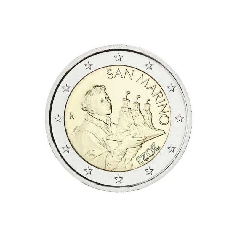 Duo Saint-Marin 2023 UNC, 1 Euro Saint-Marin, La deuxième tour "LA CESTA" et 2 Euros, Portrait de Saint-Marin