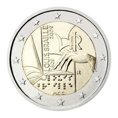 2 Euros Italie 2009, UNC, 200ᵉ anniversaire de la naissance de l’inventeur français Louis Braille