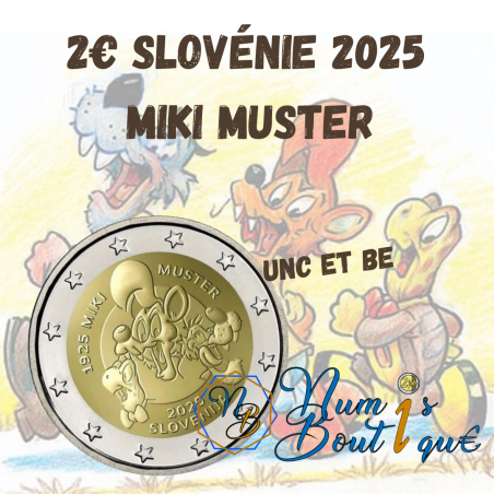 Pièce de 2 euros Slovénie2025, UNC, Les 100 ans de Miki Muster