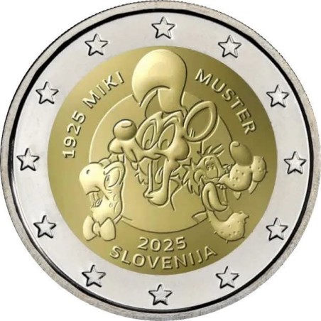 Pièce de 2 euros Slovénie2025, UNC, Les 100 ans de Miki Muster