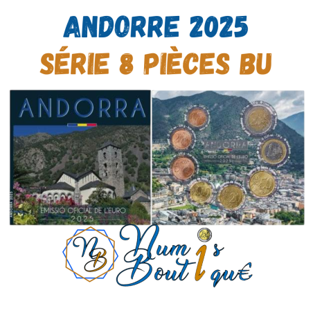 Série 8 pièces Euros Andorre 2025, BU, Face nationale classique