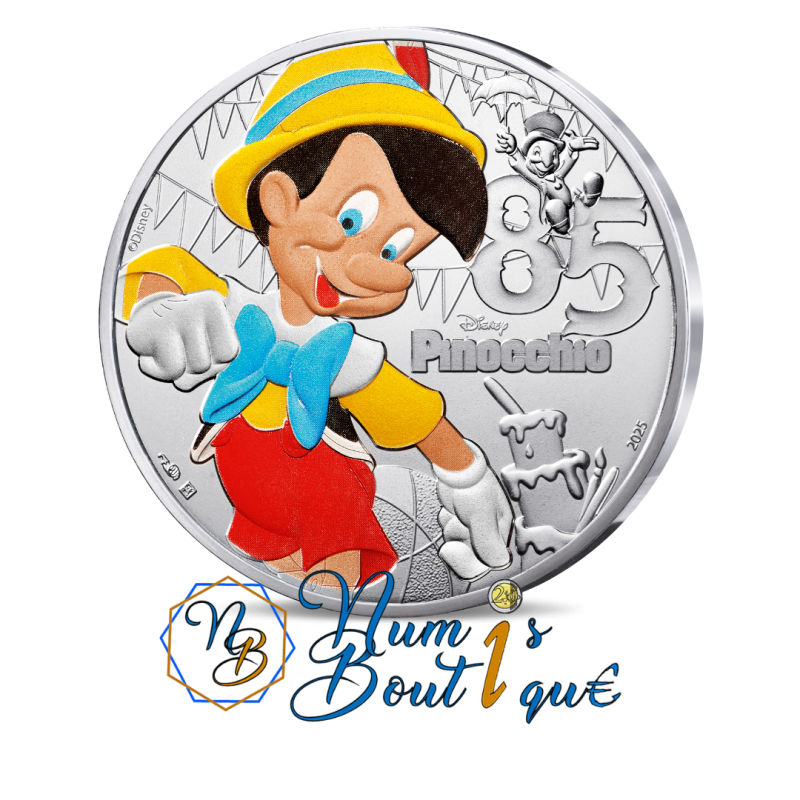 10 euros France 2025, Argent colorisé, UNC, Les classiques Disney "Pinocchio" 10 euros France 2025, Argent colorisé, UNC, Les classiques Disney "Pinocchio"