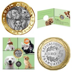 Pièce de 5 euros France 2025, UNC, Les 80 ans de la SPA, les Chiens