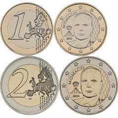 Duo de 1€ et 2€ Monaco 2025, UNC, Nouveau portrait Prince Albert II