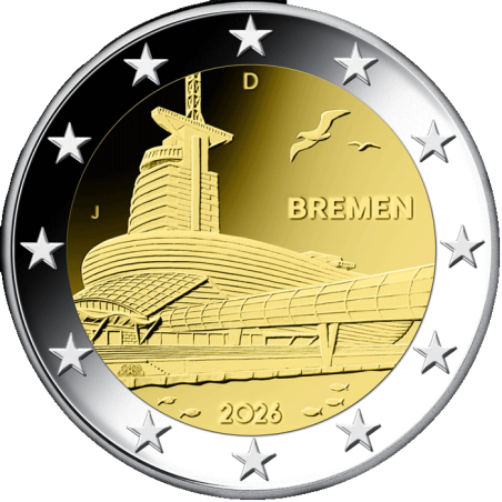 Pièce de 2 euros Allemagne 2026, UNC, Brême - La maison du climat Atelier F