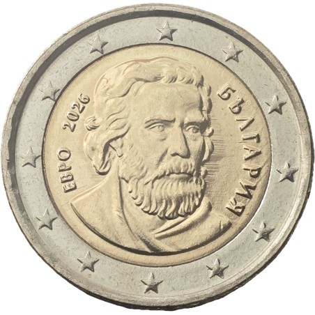 Pièce de 2 euros Bulgarie 2026, UNC, Face Nationale courante - Portrait de Paissii de Hilendar