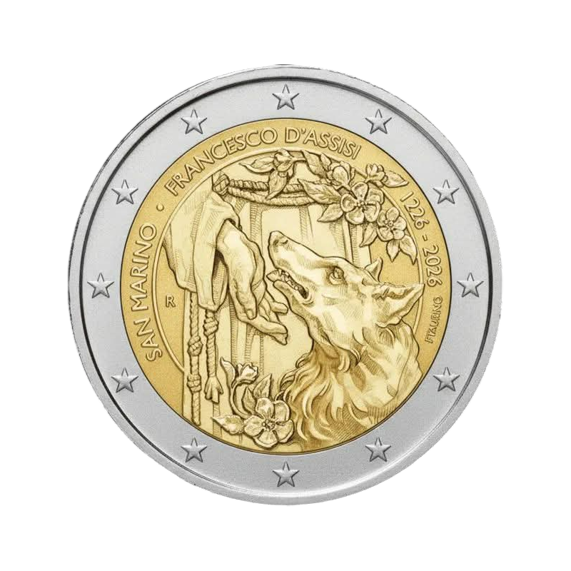 Pièce de 2 euros Saint Marin 2026, BE, Les 800 ans de la mort de François d'Assise Pièce de 2 euros Saint Marin 2026, BE, Les 800 ans de la mort de François d'Assise
