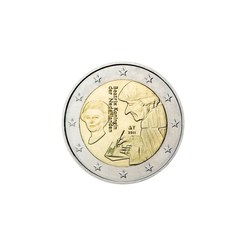 2 Euros Pays-Bas 2011, UNC, 500ᵉ anniversaire de l’impression de l’Éloge de la folie par Érasme