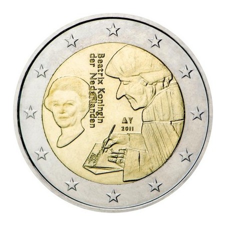 2 Euros Pays-Bas 2011, UNC, 500ᵉ anniversaire de l’impression de l’Éloge de la folie par Érasme