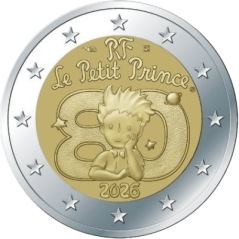 2 euros France 2026, BU, les 80 ans du petit Prince Coincard Désert