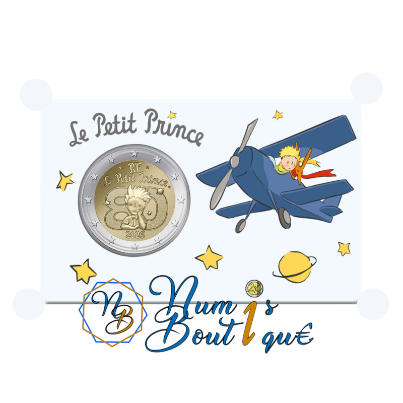 Pièce de 2 euros France 2026, BU, les 80 ans du petit Prince Coincard Avion Pièce de 2 euros France 2026, BU, les 80 ans du petit Prince Coincard Avion