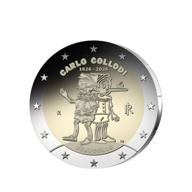 Pièce de 2 euros Italie 2026, UNC, les 200e anniversaire de Carlo Collodi – Pinocchio Pièce de 2 euros Italie 2026, UNC, les 200e anniversaire de Carlo Collodi – Pinocchio