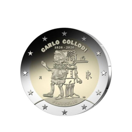 Pièce de 2 euros Italie 2026, UNC, les 200e anniversaire de Carlo Collodi – Pinocchio