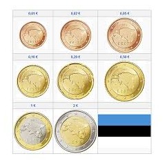 Série 8 pièces, ESTONIE 2018, UNC, Face Nationale