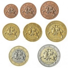 Série 8 pièces, LITUANIE 2015, UNC, Face Nationale