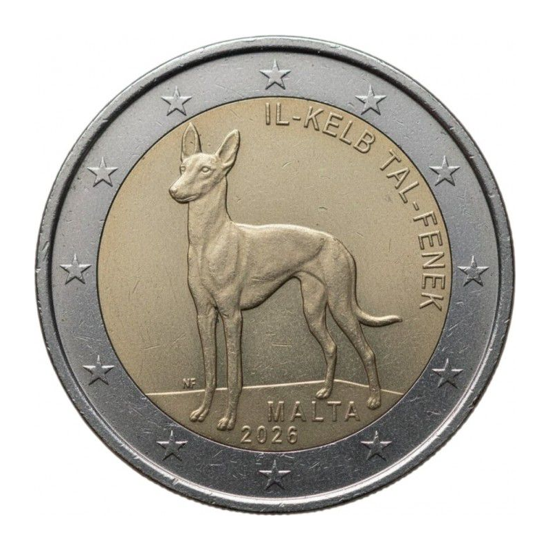 Pièce de 2 Euros Malte 2026, UNC, Lévrier pharaon Pièce de 2 Euros Malte 2026, UNC, Lévrier pharaon
