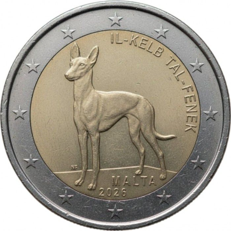 Lot 2 Euros Malte 2026, UNC, Lévrier pharaon et Ville de la Valletta