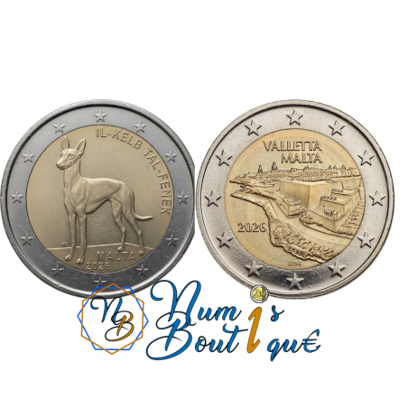 Lot 2 Euros Malte Lévrier pharaon 2026 et Ville de la Valette