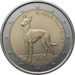 Lot de 2 Euros Malte 2026, BU, Lévrier pharaon et Ville de la Valletta