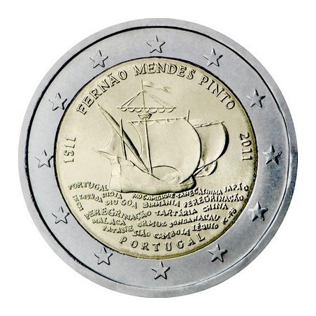 2 Euros Portugal 2011, UNC, 500ᵉ anniversaire de la naissance de l’explorateur et écrivain portugais Fernão Mendes Pinto