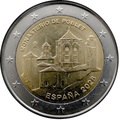 2 Euros Espagne 2026, UNC, Monastère de Poblet - Patrimoine de l'Unesco