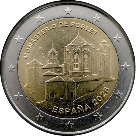 2 Euros Espagne 2026, UNC, Monastère de Poblet - Patrimoine de l'Unesco