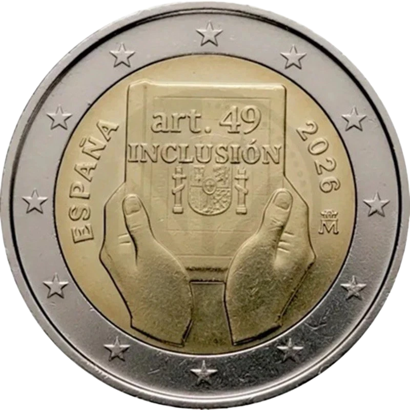 Pièce de 2 Euros Espagne 2026, UNC, Handicap, Protection, Droits et Inclusion