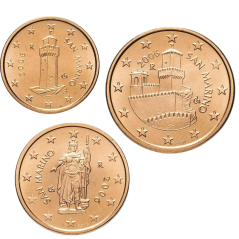 Série 3 pièces Saint Marin 2004, UNC, Face nationale 1, 2 et 5 cts