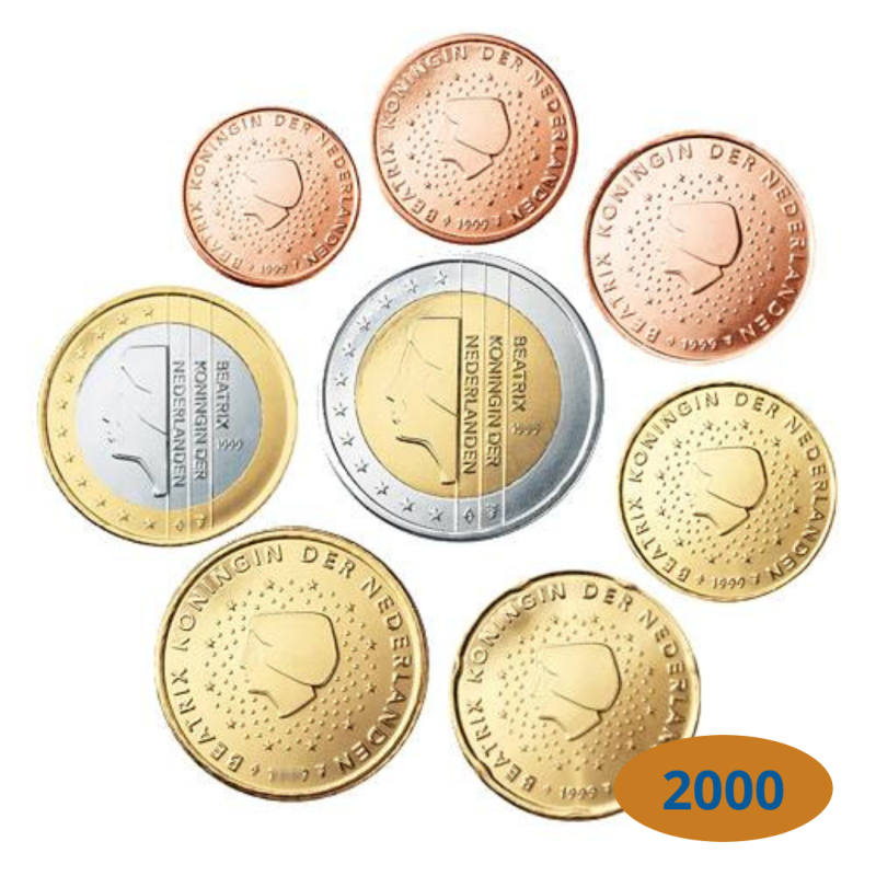 Série 8 pièces Pays-Bas 2000, UNC, Face Nationale courante type 1