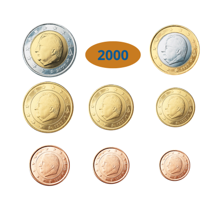 Série 8 pièces, BELGIQUE 2000, UNC, Face Nationale