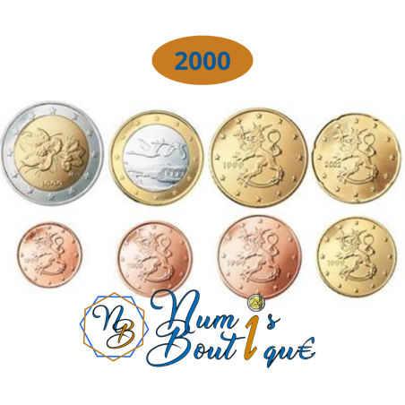 Série 8 pièces Finlande 2000, UNC, Face Nationale