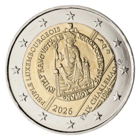 Lot des 2 pièces de 2 euros Luxembourg 2026, UNC, "Prix International Charlemagne et Accession au Trône de Grand-Duc Guillaume"
