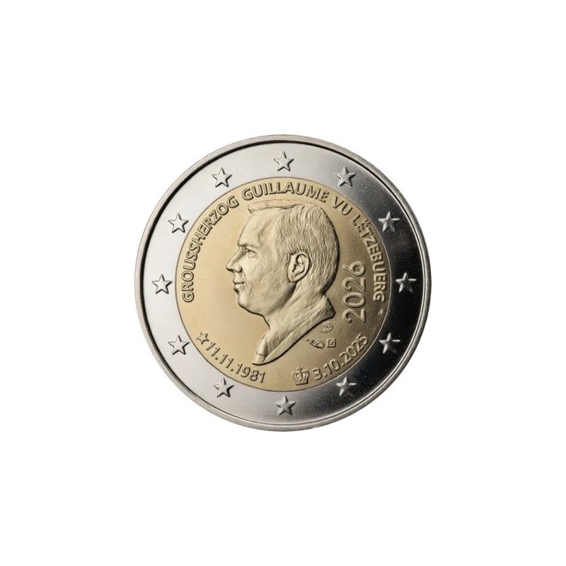 2 euros Luxembourg 2026, UNC, L'accession au trône du Grand Duc Guillaume et son 45ème anniversaire