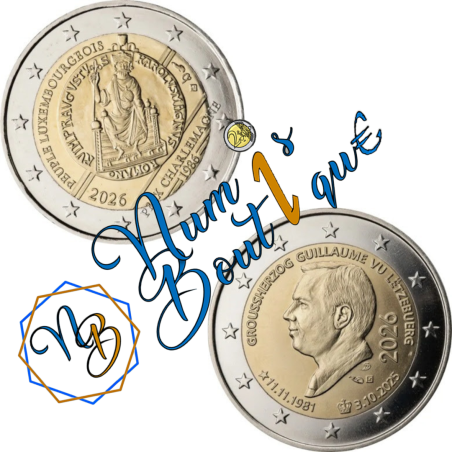Lot des 2 pièces de 2 euros Luxembourg 2026, UNC, "Prix International Charlemagne et Accession au Trône de Grand-Duc Guillaume"