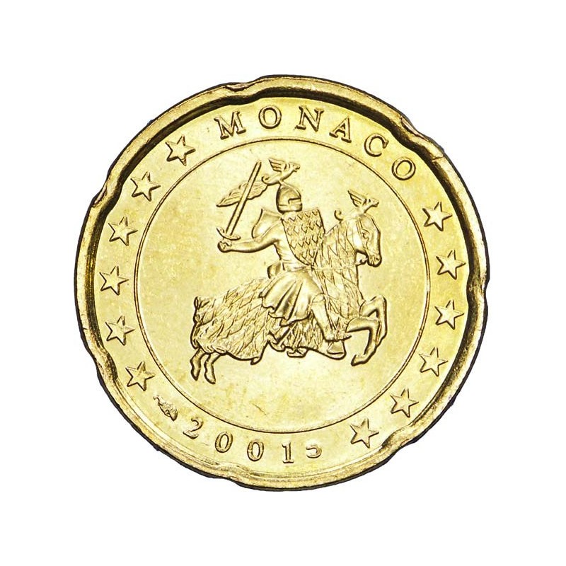 20 centimes d'euro Monaco 2001, UNC, Face nationale Le chevalier Grimaldi