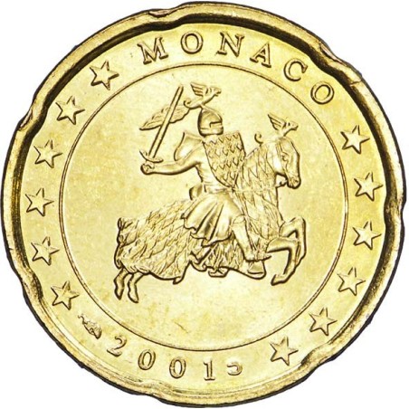 20 centimes d'euro Monaco 2001, UNC, Face nationale Le chevalier Grimaldi
