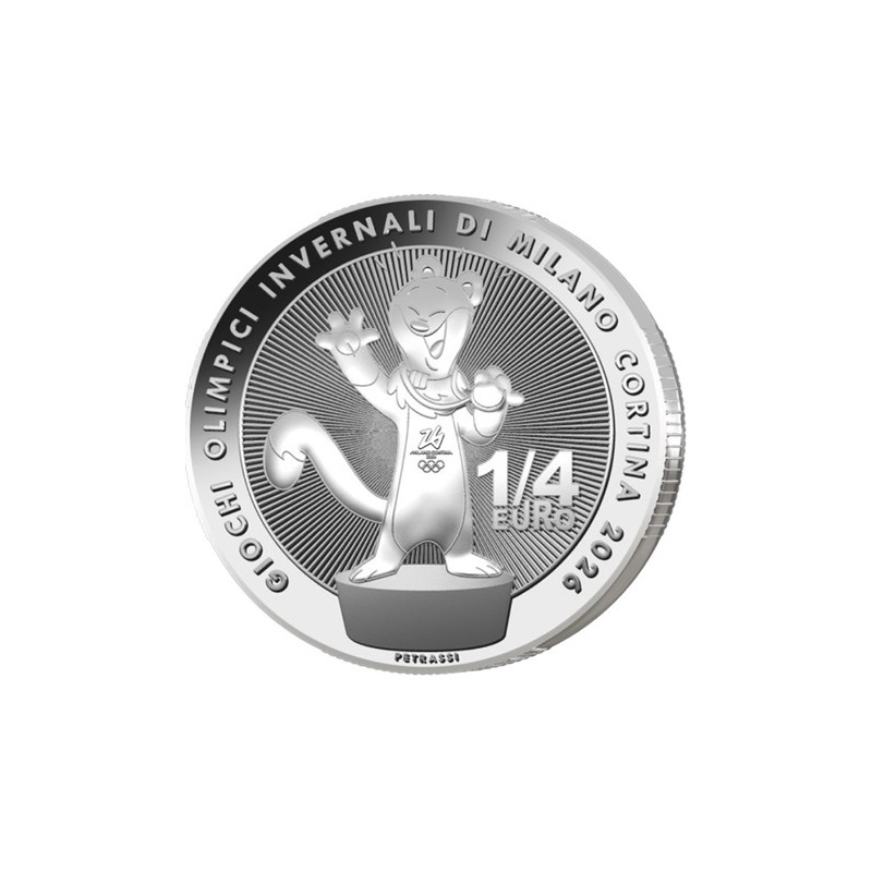 Pièce de 1/4 d'euro Italie 2026, UNC, JO d'hiver Milan-Cortina "Mascotte"