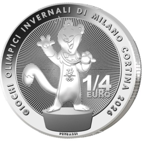Pièce de 1/4 d'euro Italie 2026, UNC, JO d'hiver Milan-Cortina "Mascotte"