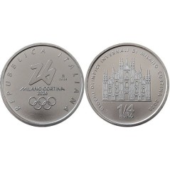 Pièce de 1/4 d'euro Italie 2026, UNC, JO d'hiver Milan-Cortina "Cathédrale"