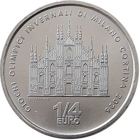 Pièce de 1/4 d'euro Italie 2026, UNC, JO d'hiver Milan-Cortina "Cathédrale"