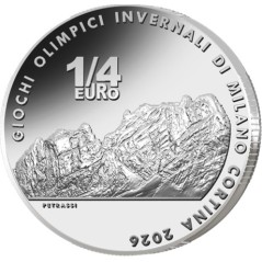 Pièce de 1/4 d'euro Italie 2026, UNC, JO d'hiver Milan-Cortina "Le massif des Dolomites - UNESCO"