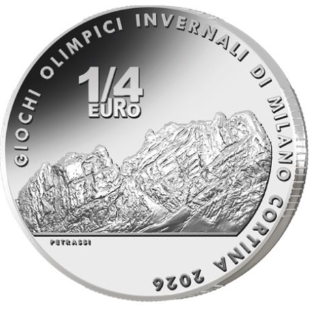 Pièce de 1/4 d'euro Italie 2026, UNC, JO d'hiver Milan-Cortina "Le massif des Dolomites - UNESCO"