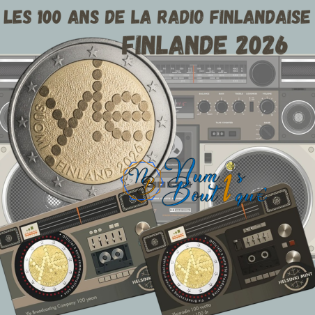 Duo de Pièces de 2 euros Finlande 2026, BU, Les 100 ans de la radio Finlandaise - versions Finlandaise et Anglaise