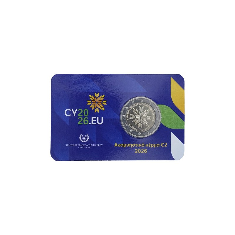 Pièce de 2 euros Chypre 2026, Coincard BU, Présidence de l'UE Pièce de 2 euros Chypre 2026, Coincard BU, Présidence de l'UE