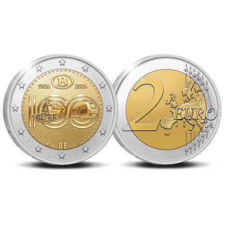 Pièce de 2 euros Belgique 2026, BEPI, les 100 ans des chemins de fer Belges