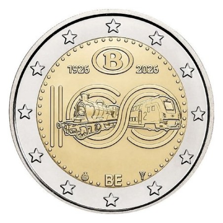 Pièce de 2 euros Belgique 2026, BE, les 100 ans des chemins de fer Belges
